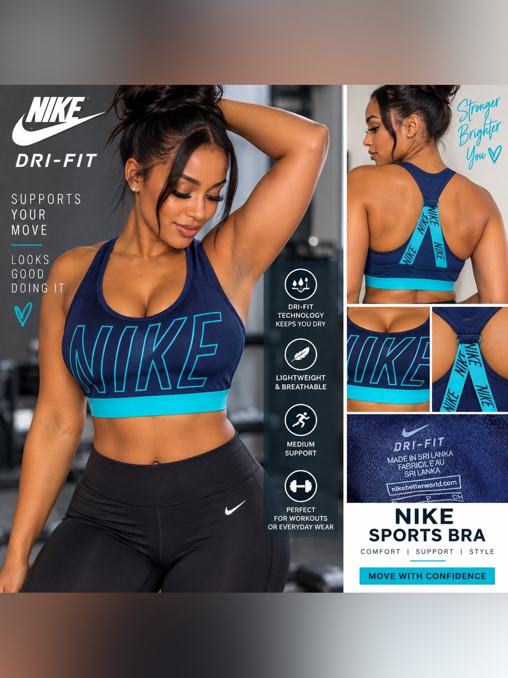 Nike Navy and Teal Dri-FIT Racerback Sports Bra size small